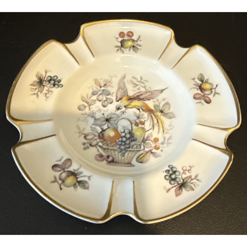 Limoges France Bird Of Paradise‎ Ashtray Trinket Dish Gold Trim Vintage